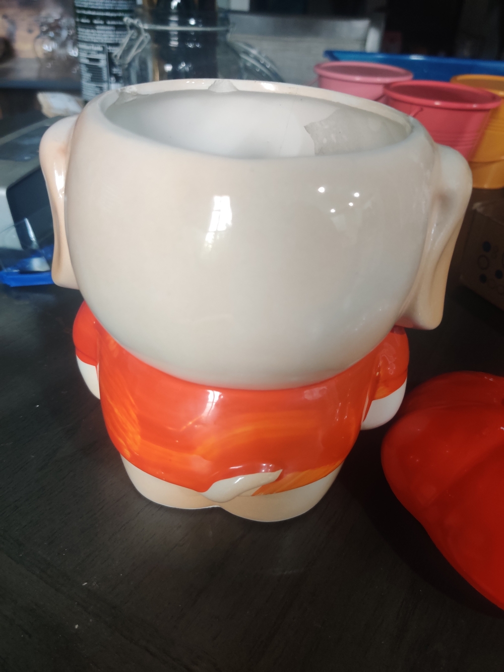 Vintage Puppy Cookie Jar - Red and Cream Ceramic Treat Container - Picture 4 of 5